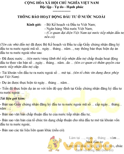 Mẫu thông báo hoạt động đầu tư ở nước ngoài