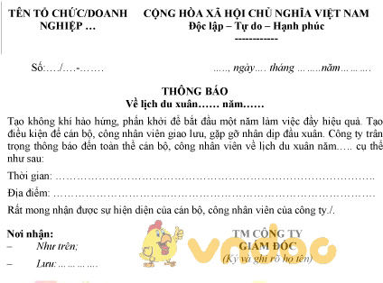 Mẫu thông báo lịch du xuân