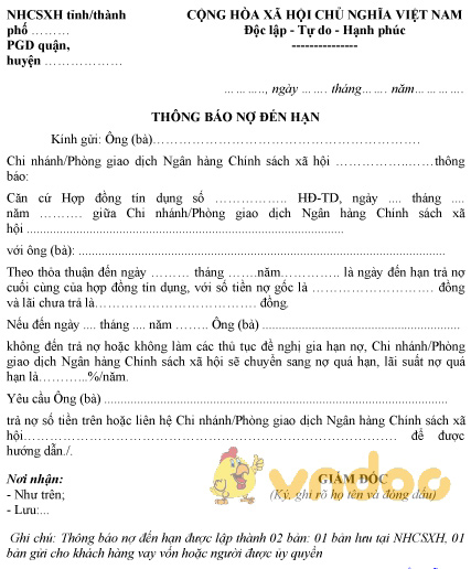 Mẫu thông báo nợ đến hạn