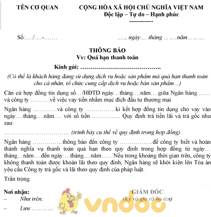 Mẫu thông báo quá hạn thanh toán