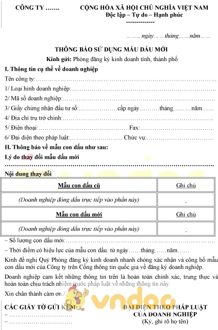 Mẫu thông báo sử dụng mẫu dấu mới