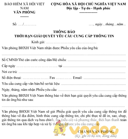 Mẫu thông báo thời hạn giải quyết yêu cầu cung cấp thông tin