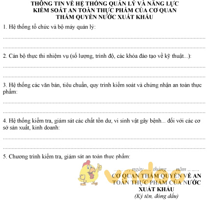 Mẫu thông tin hệ thống quản lý và năng lực kiểm soát an toàn thực phẩm của nước xuất khẩu