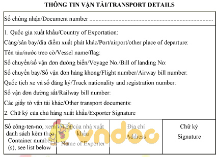 Mẫu thông tin vận tải