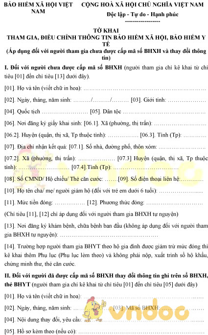 Mẫu tờ khai tham gia, điều chỉnh thông tin BHXH, BHYT