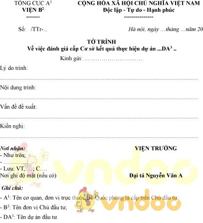 Mẫu tờ trình đánh giá cấp cơ sở kết quả thực hiện dự án