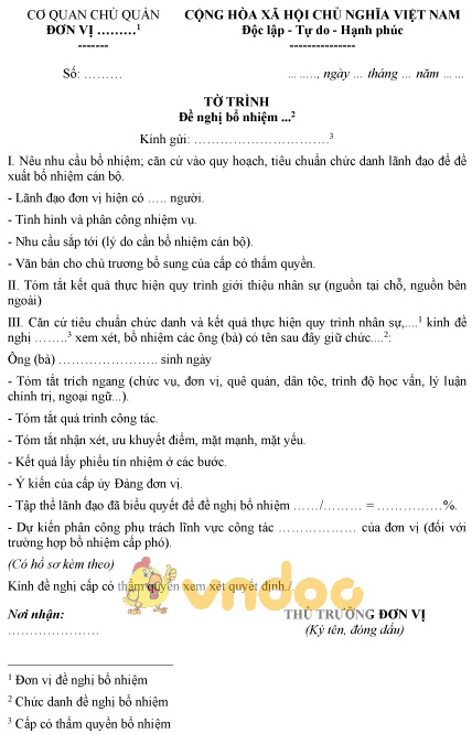 Mẫu tờ trình đề nghị bổ nhiệm