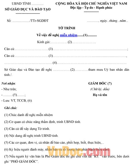 Mẫu tờ trình đề nghị về việc miễn nhiệm hiệu trưởng