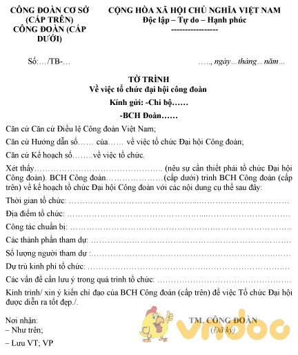 Mẫu tờ trình tổ chức đại hội công đoàn