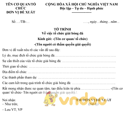 Mẫu tờ trình tổ chức giải bóng đá