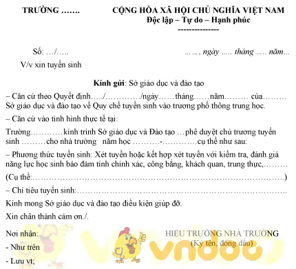 Mẫu tờ trình xin tuyển sinh