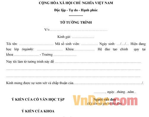 Mẫu tờ tường trình