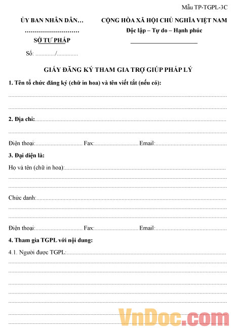 Mẫu TP-TGPL-3C: Giấy đăng ký tham gia trợ giúp pháp lý