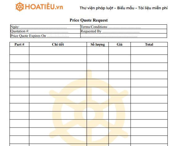 Mẫu yêu cầu báo giá - Tiếng Anh