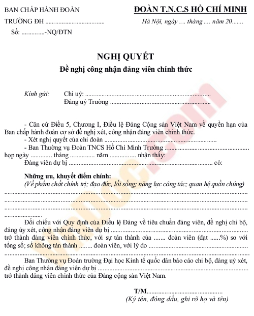 Nghị quyết đề nghị công nhận đảng viên chính thức