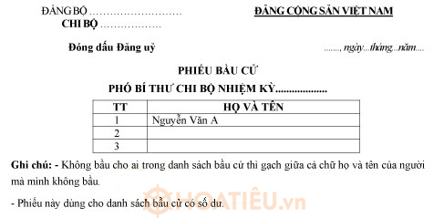 Mẫu phiếu bầu cử phó bí thư chi bộ