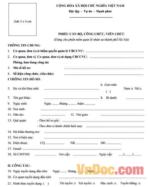 Phiếu cán bộ, công chức, viên chức