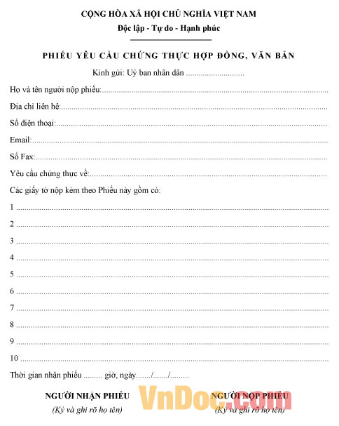 Phiếu yêu cầu chứng thực