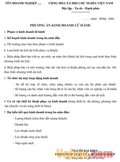 Phương án kinh doanh lữ hành
