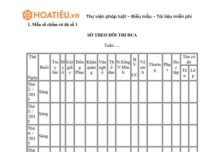 Mẫu sổ chấm cờ đỏ