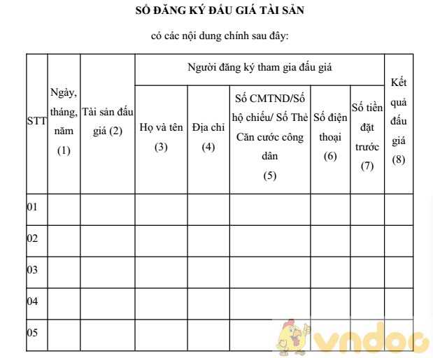 Sổ đăng ký đấu giá tài sản