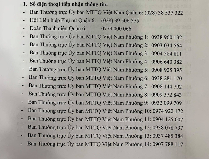 Số điện thoại hỗ trợ nhu yếu phẩm TP HCM