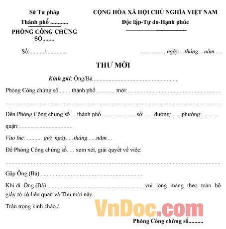 Mẫu thư mời của phòng công chứng