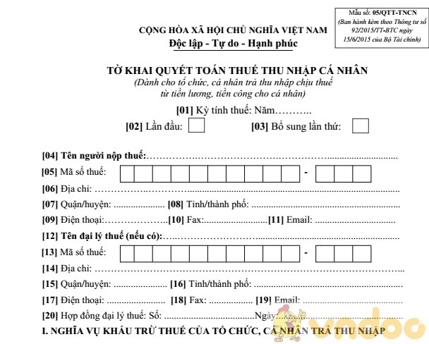 Tờ khai quyết toán thuế thu nhập cá nhân