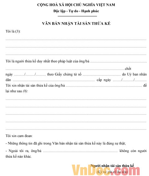 Văn bản nhận tài sản thừa kế